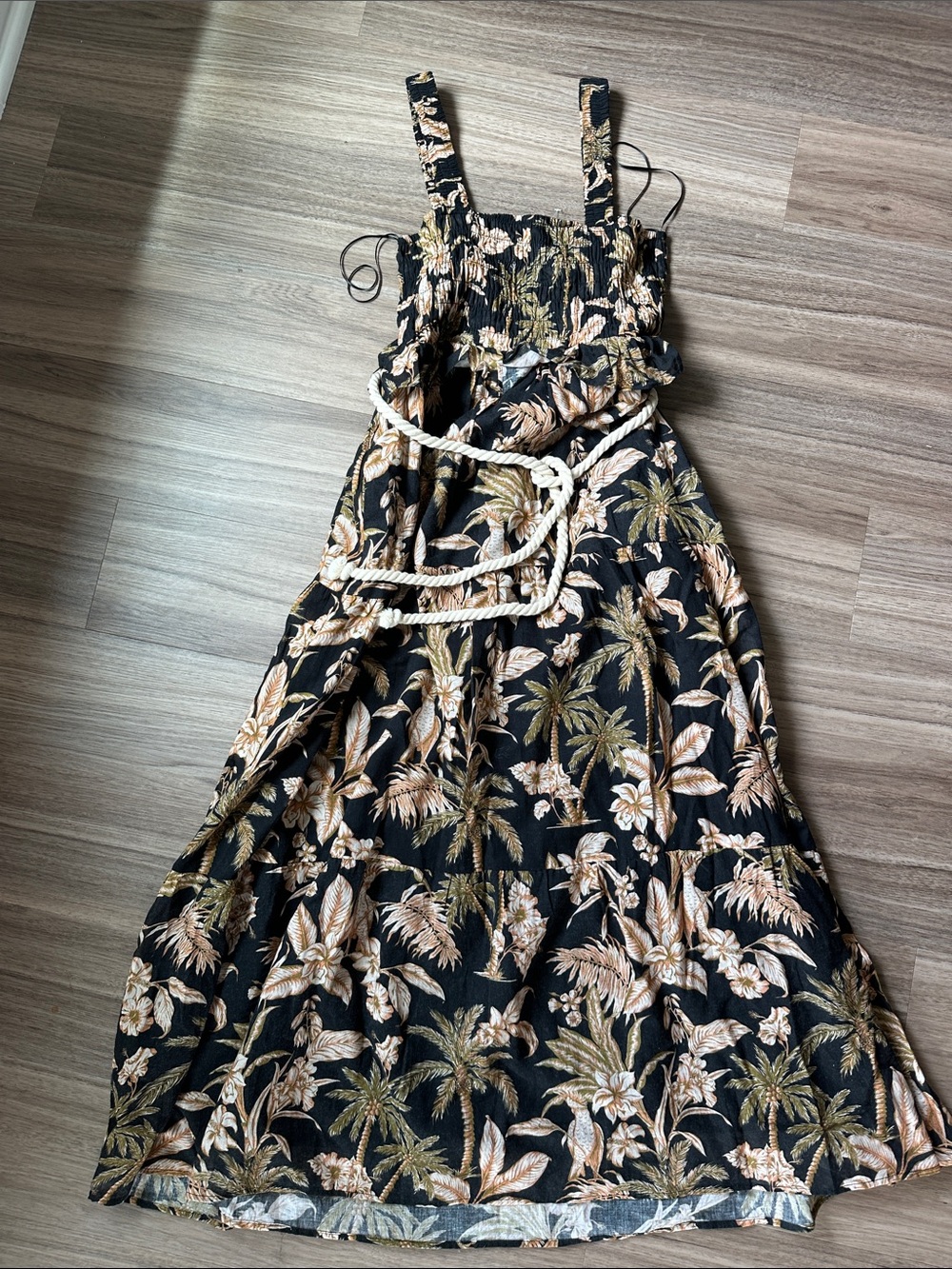 Seafolly Black Floral Midi Dress with Palm Print